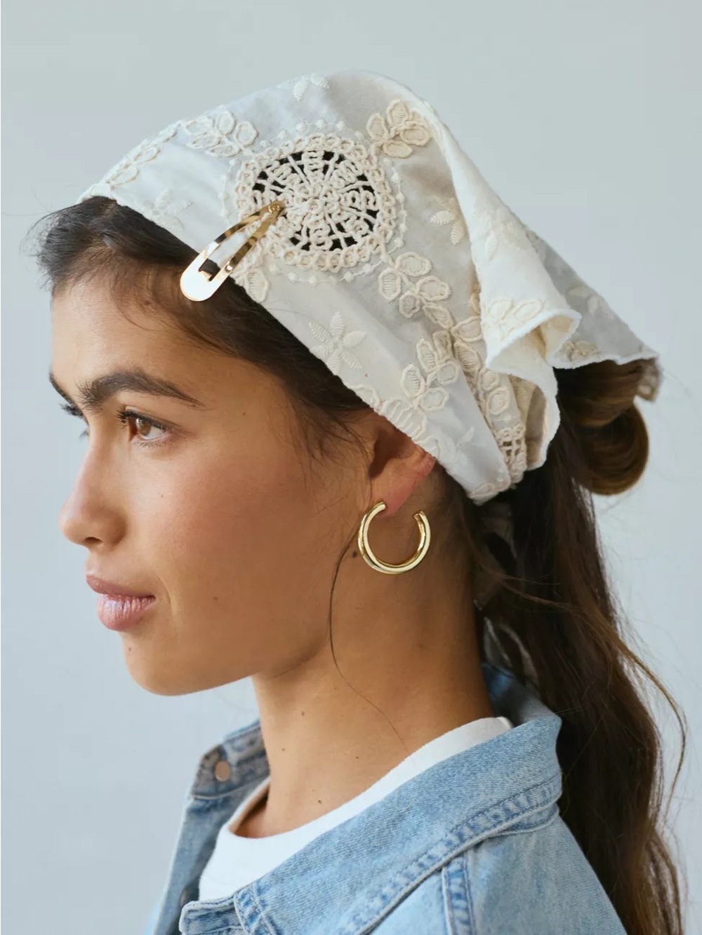 Urban Betty Floral Crochet Headscarf Cream Ivory Boho Cottagecore Bandana